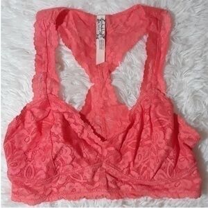 Free People Galloon Lace Racer Back Bralette in Coral